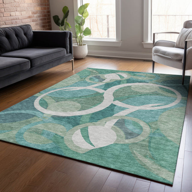 Addison Chantille ACN2167 Geometric Machine Made Transitional Teal Rug