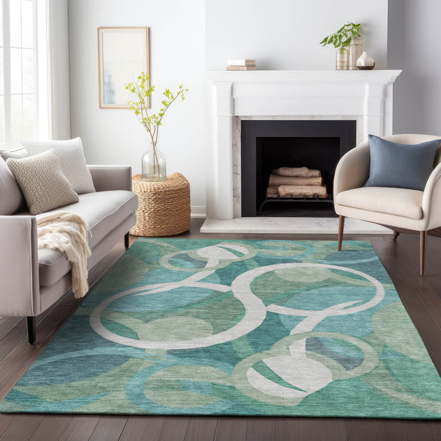 Addison Chantille ACN2167 Geometric Machine Made Transitional Teal Rug