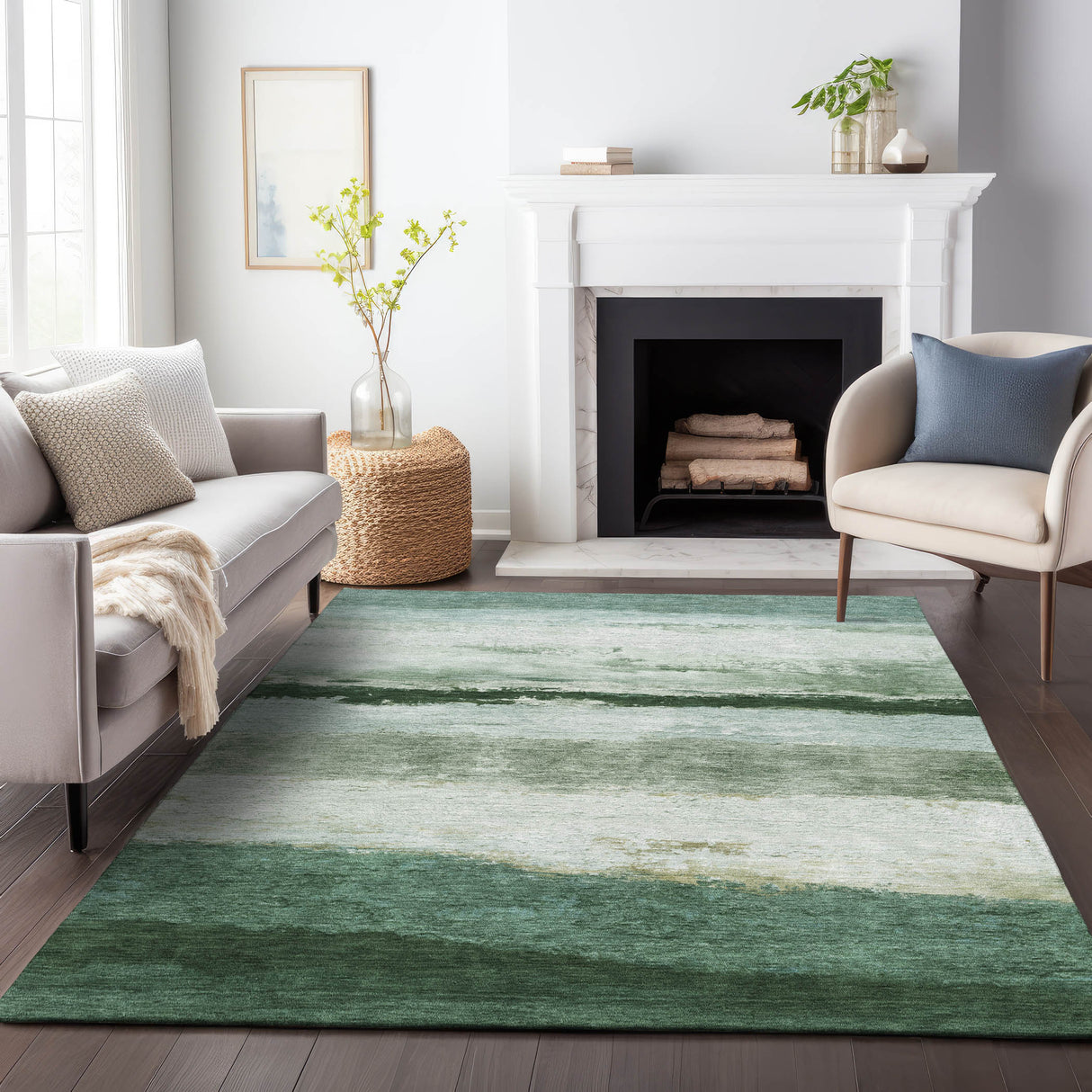Addison Chantille ACN2169 Stripes Machine Made Transitional Fern Rug