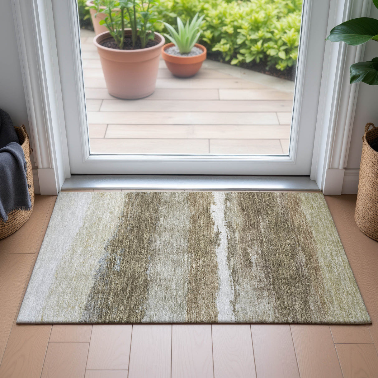 Addison Chantille ACN2169 Stripes Machine Made Transitional Khaki Rug