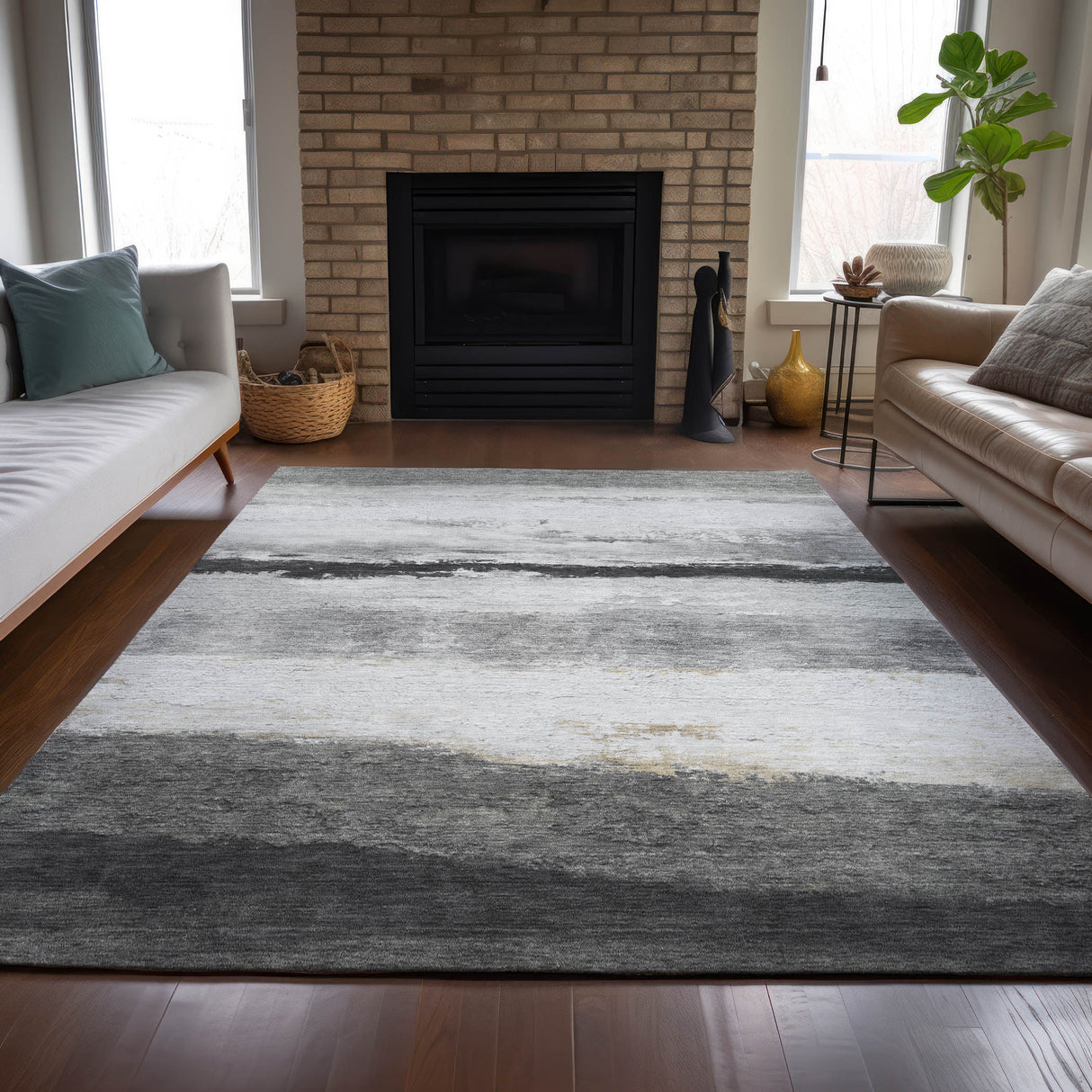 Addison Chantille ACN2169 Stripes Machine Made Transitional Pewter Rug