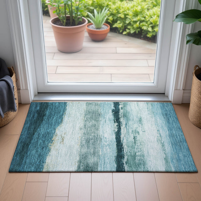 Addison Chantille ACN2169 Stripes Machine Made Transitional Teal Rug