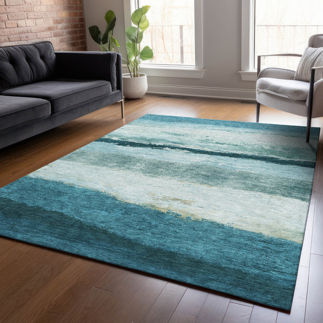 Addison Chantille ACN2169 Stripes Machine Made Transitional Teal Rug