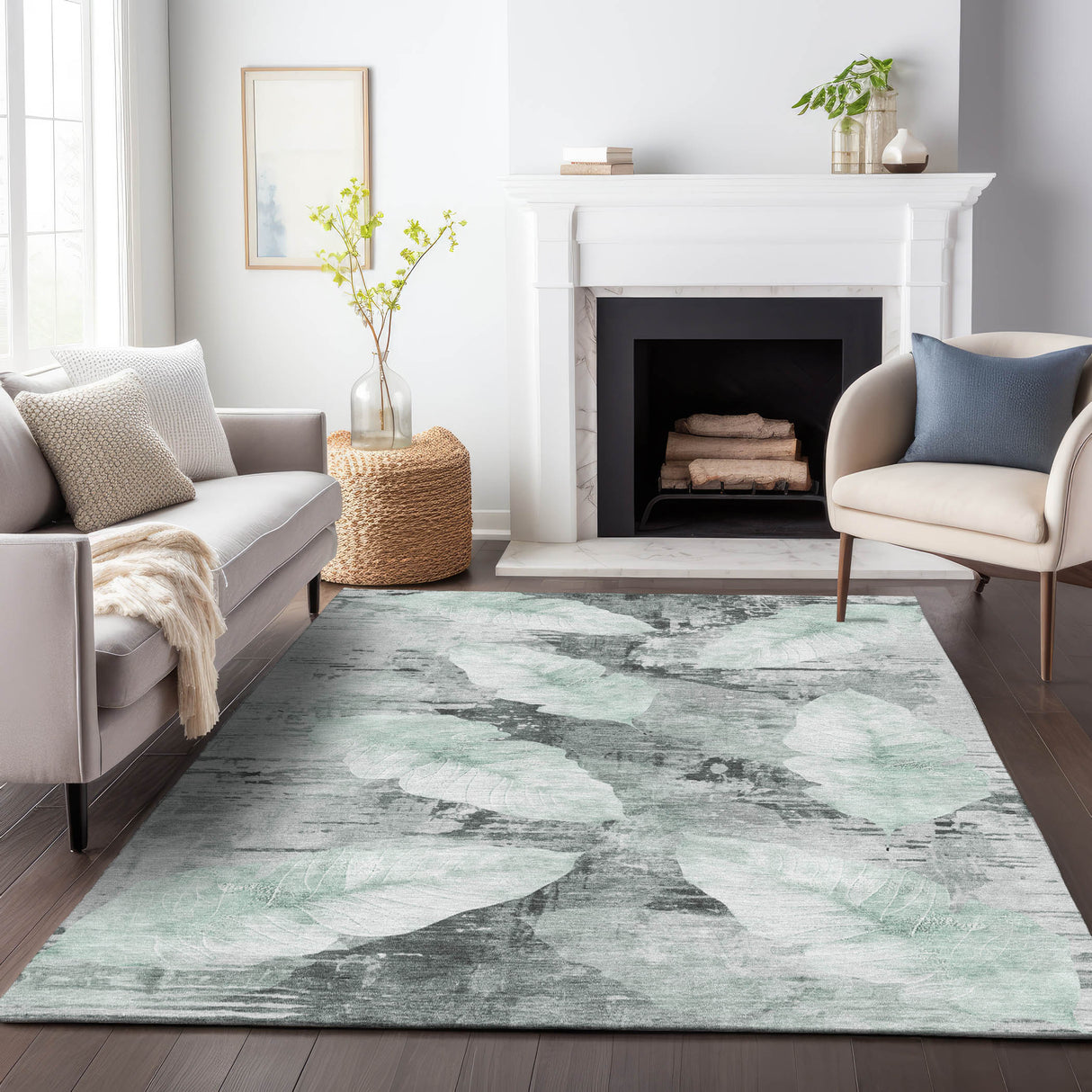 Addison Chantille ACN2172 Floral Machine Made Transitional Teal Rug