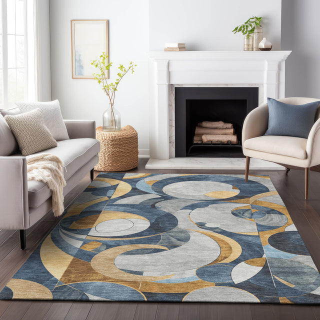 Addison Chantille ACN2175 Geometric Machine Made Transitional Blue Rug
