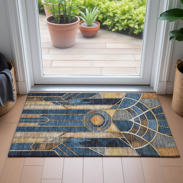 Addison Chantille ACN2176 Geometric Machine Made Transitional Blue Rug