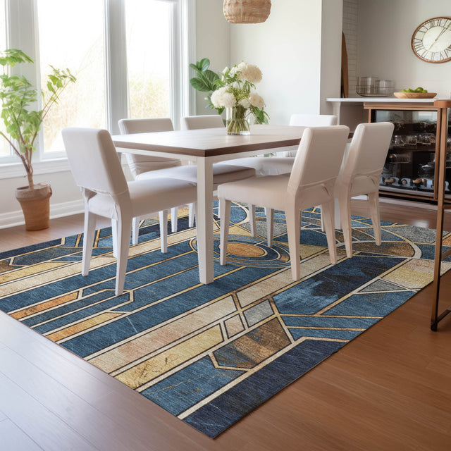 Addison Chantille ACN2176 Geometric Machine Made Transitional Blue Rug