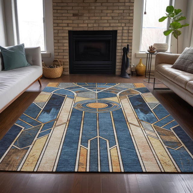 Addison Chantille ACN2176 Geometric Machine Made Transitional Blue Rug