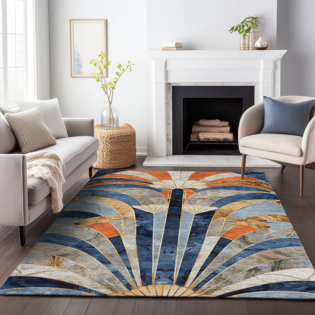 Addison Chantille ACN2177 Geometric Machine Made Transitional Navy Rug