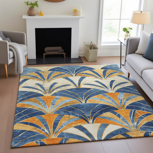 Addison Chantille ACN2178 Geometric Machine Made Transitional Blue Rug