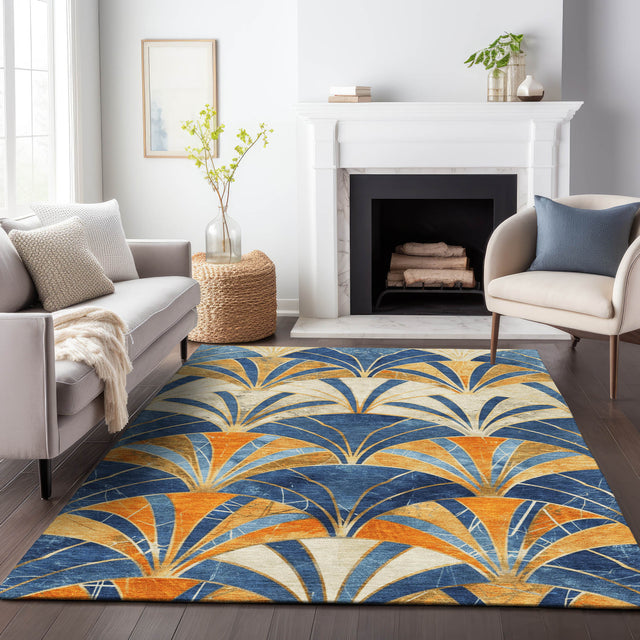 Addison Chantille ACN2178 Geometric Machine Made Transitional Blue Rug
