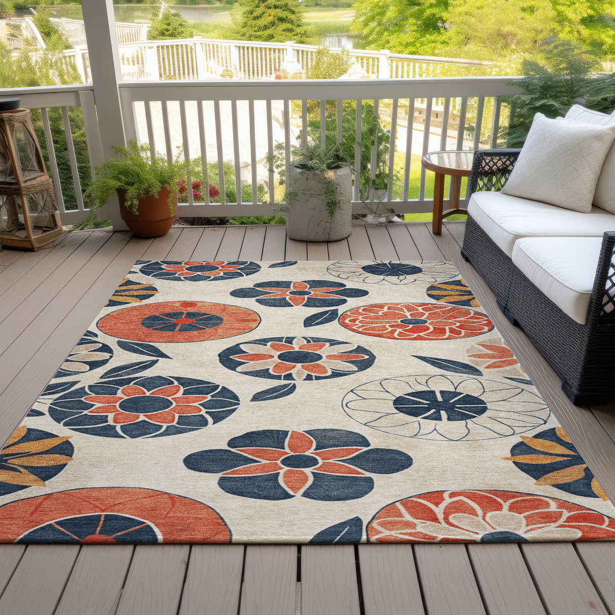 Addison Chantille ACN2179 Floral Machine Made Transitional Beige Rug