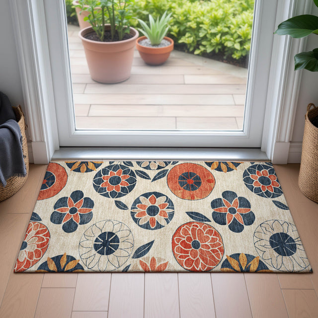 Addison Chantille ACN2179 Floral Machine Made Transitional Beige Rug