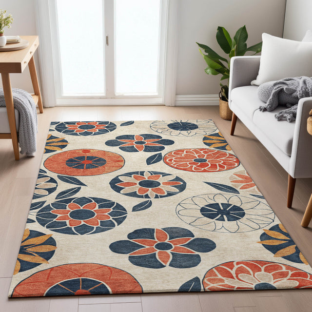 Addison Chantille ACN2179 Floral Machine Made Transitional Beige Rug