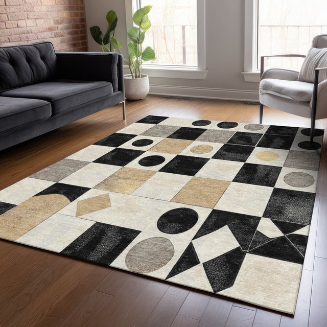 Addison Chantille ACN2181 Geometric Machine Made Transitional Black Rug