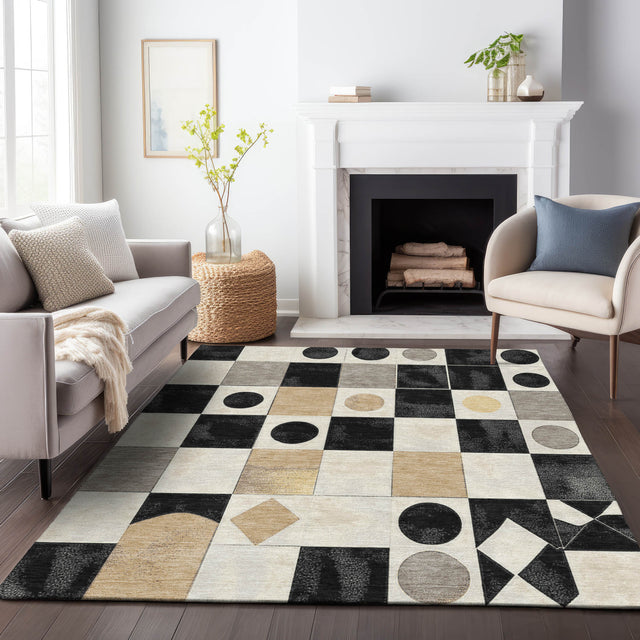 Addison Chantille ACN2181 Geometric Machine Made Transitional Black Rug