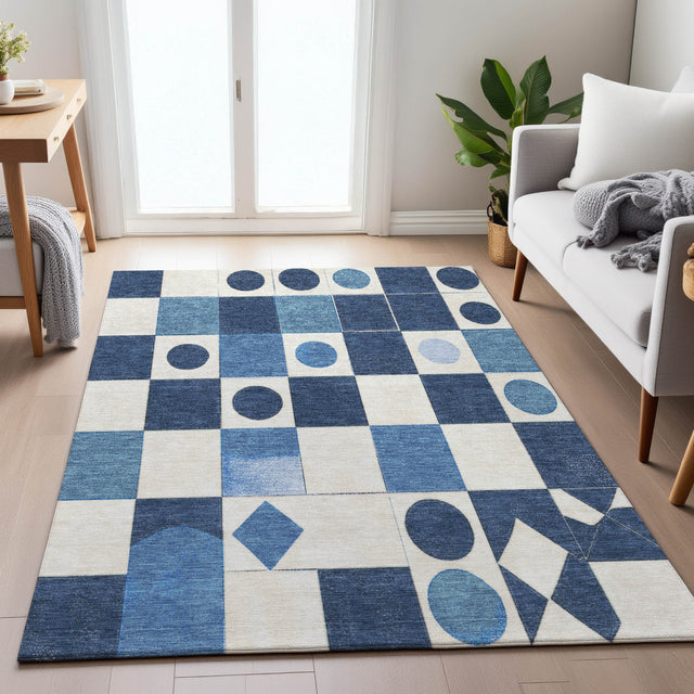 Addison Chantille ACN2181 Geometric Machine Made Transitional Blue Rug