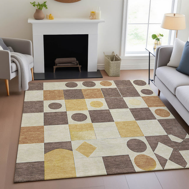 Addison Chantille ACN2181 Geometric Machine Made Transitional Brown Rug