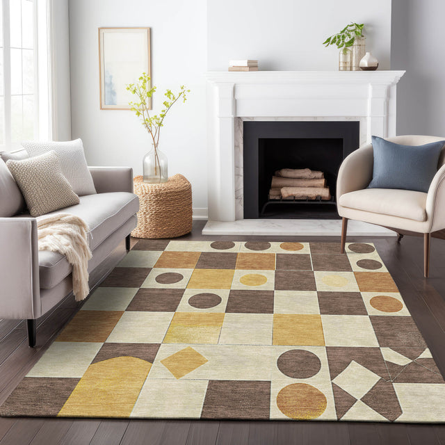 Addison Chantille ACN2181 Geometric Machine Made Transitional Brown Rug