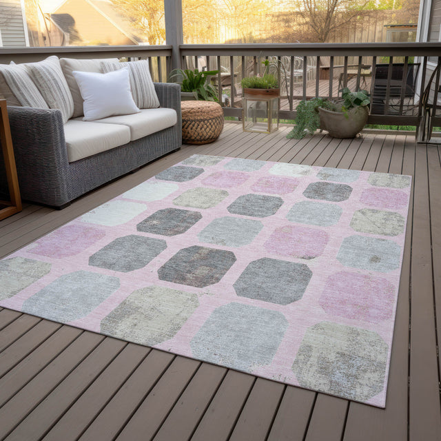Addison Chantille ACN2182 Geometric Machine Made Transitional Pink Rug