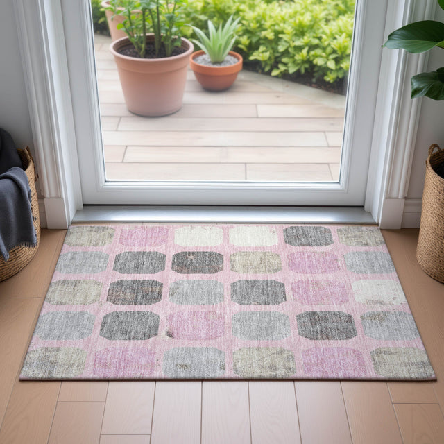 Addison Chantille ACN2182 Geometric Machine Made Transitional Pink Rug