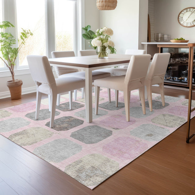 Addison Chantille ACN2182 Geometric Machine Made Transitional Pink Rug