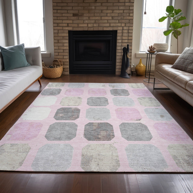 Addison Chantille ACN2182 Geometric Machine Made Transitional Pink Rug