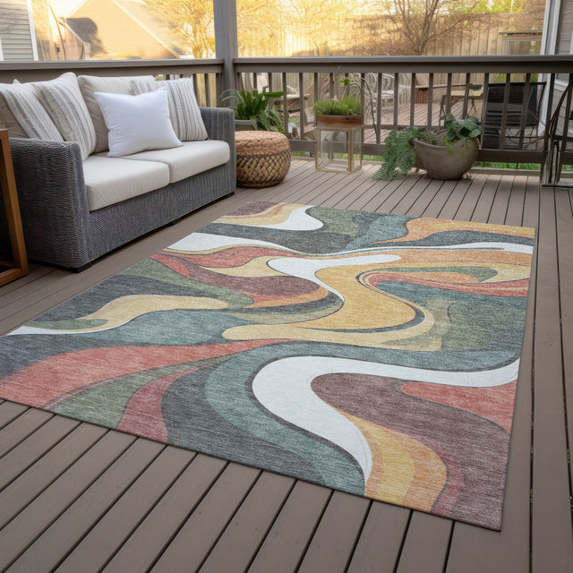 Addison Chantille ACN2183 Swirls Machine Made Transitional Gold Rug