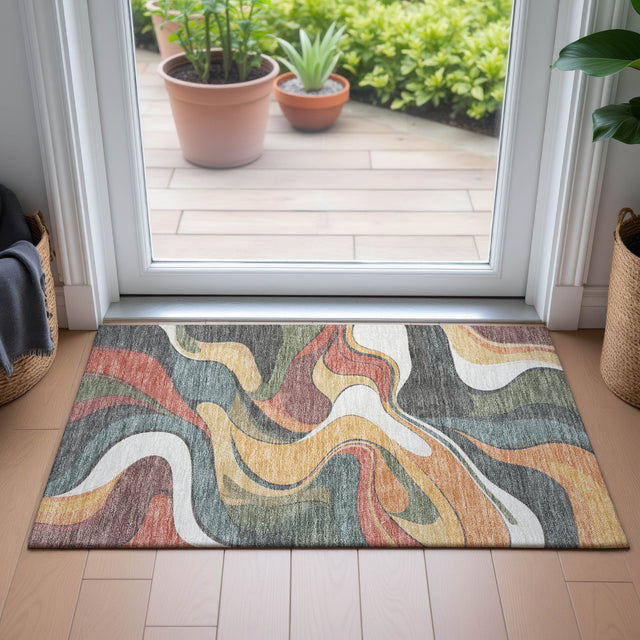Addison Chantille ACN2183 Swirls Machine Made Transitional Gold Rug