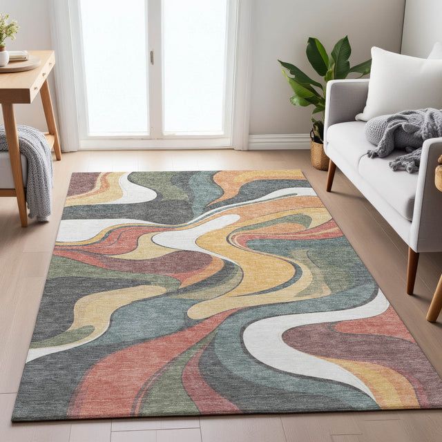 Addison Chantille ACN2183 Swirls Machine Made Transitional Gold Rug