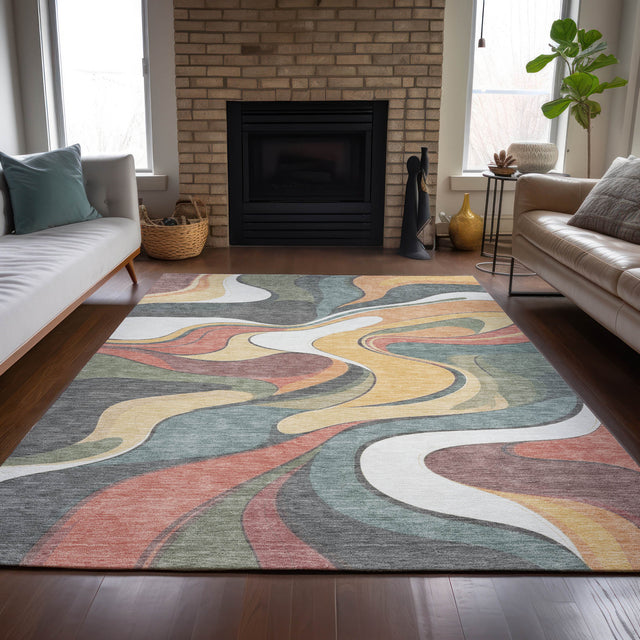 Addison Chantille ACN2183 Swirls Machine Made Transitional Gold Rug