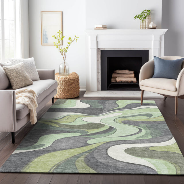 Addison Chantille ACN2183 Swirls Machine Made Transitional Green Rug