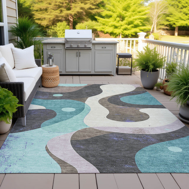 Addison Chantille ACN2185 Swirls Machine Made Transitional Teal Rug