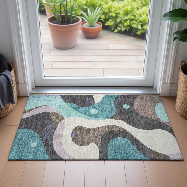 Addison Chantille ACN2185 Swirls Machine Made Transitional Teal Rug
