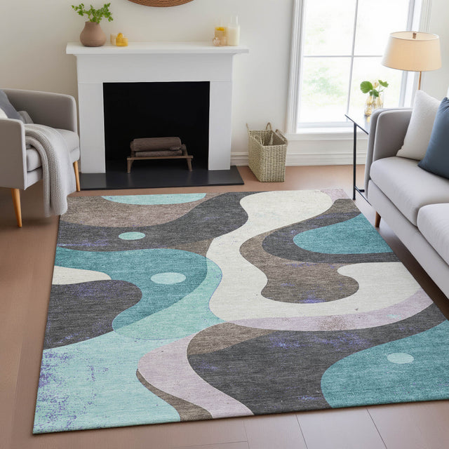 Addison Chantille ACN2185 Swirls Machine Made Transitional Teal Rug