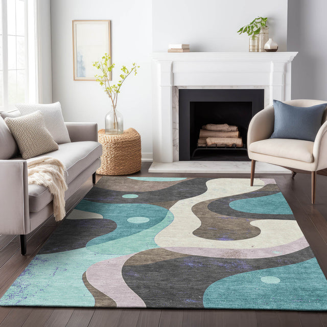Addison Chantille ACN2185 Swirls Machine Made Transitional Teal Rug