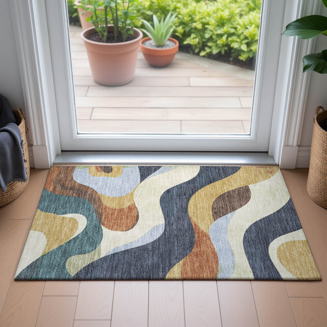 Addison Chantille ACN2186 Swirls Machine Made Transitional Gold Rug