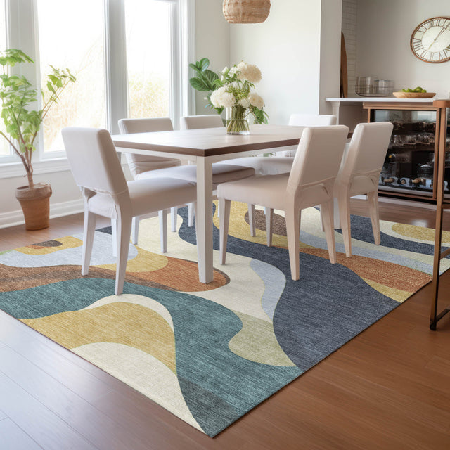 Addison Chantille ACN2186 Swirls Machine Made Transitional Gold Rug