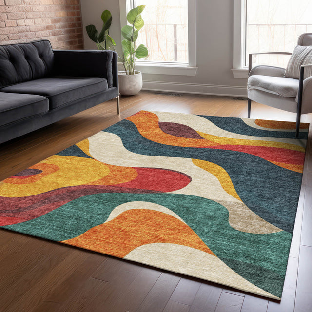 Addison Chantille ACN2186 Swirls Machine Made Transitional Orange Rug