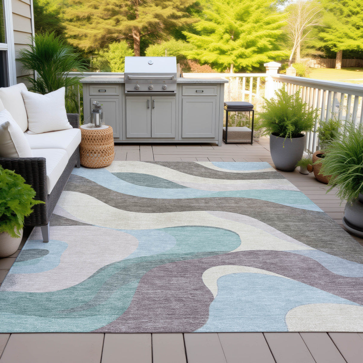 Addison Chantille ACN2186 Swirls Machine Made Transitional Taupe Rug