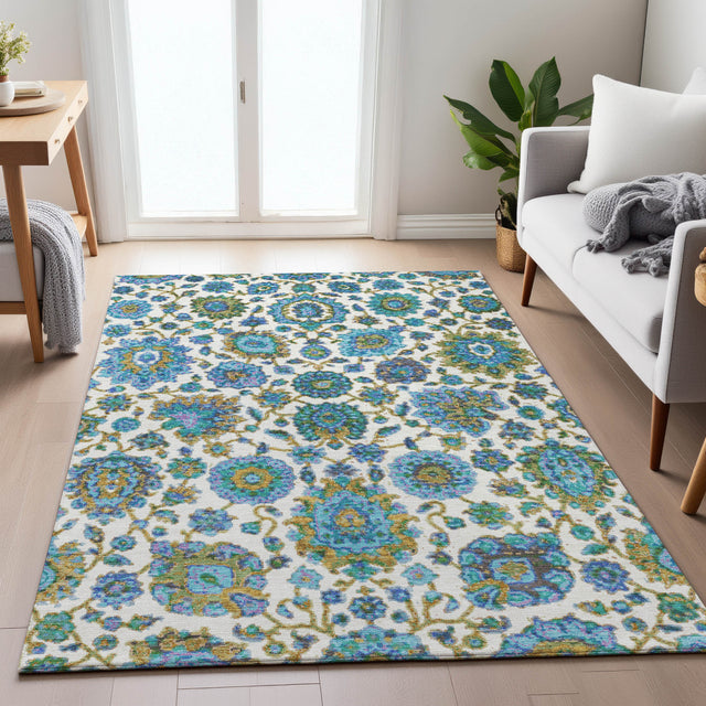 Addison Chantille ACN2187 Global Machine Made Traditional Aqua Rug