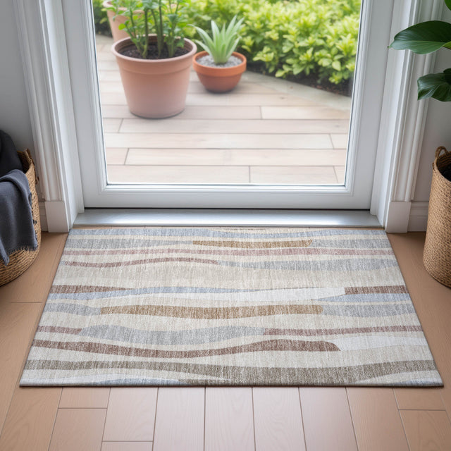 Addison Chantille ACN2188 Stripes Machine Made Transitional Beige Rug