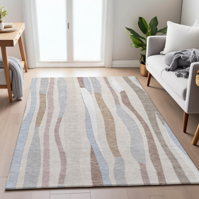Addison Chantille ACN2188 Stripes Machine Made Transitional Beige Rug