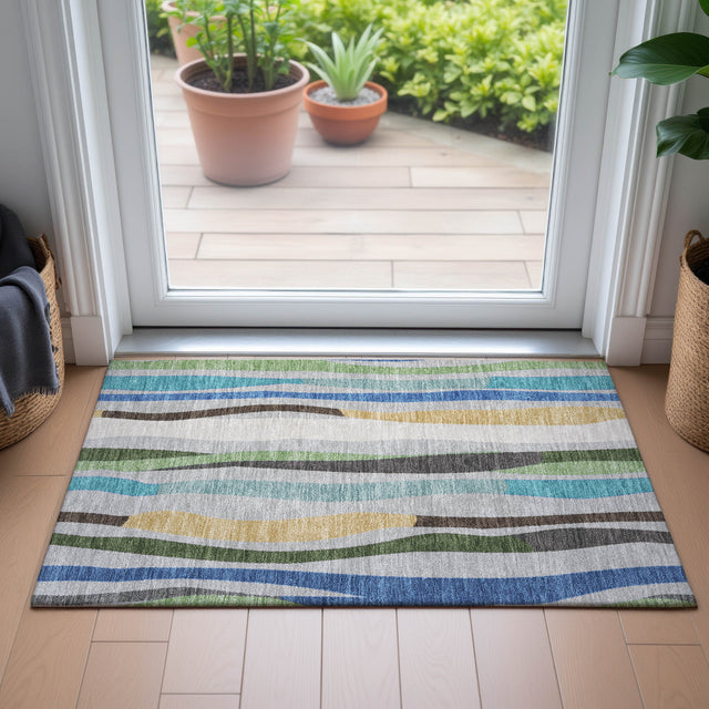 Addison Chantille ACN2188 Stripes Machine Made Transitional Green Rug