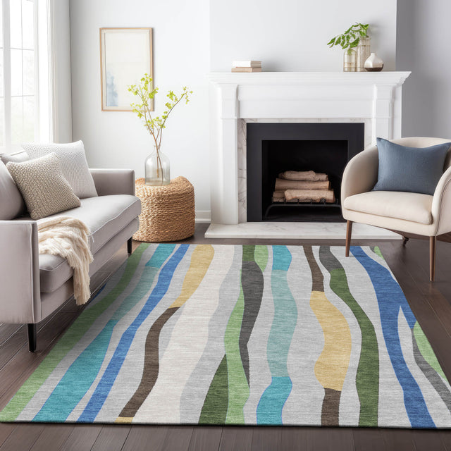 Addison Chantille ACN2188 Stripes Machine Made Transitional Green Rug