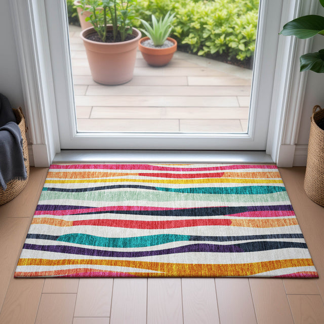 Addison Chantille ACN2188 Stripes Machine Made Transitional Ivory Rug