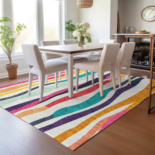 Addison Chantille ACN2188 Stripes Machine Made Transitional Ivory Rug