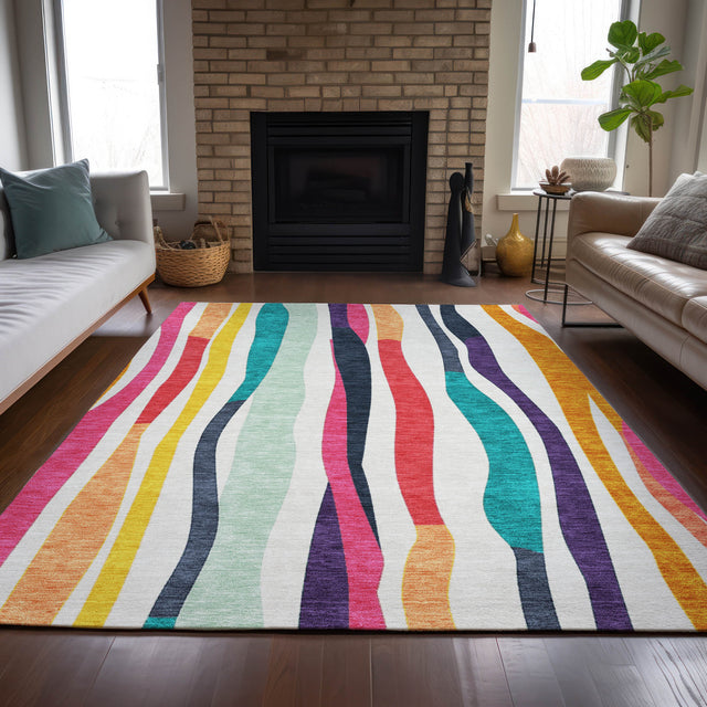 Addison Chantille ACN2188 Stripes Machine Made Transitional Ivory Rug