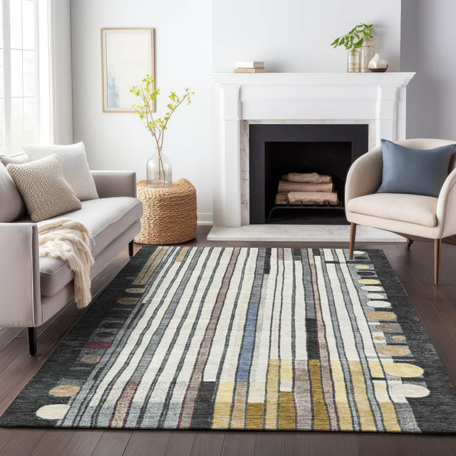 Addison Chantille ACN2189 Geometric Machine Made Transitional Black Rug