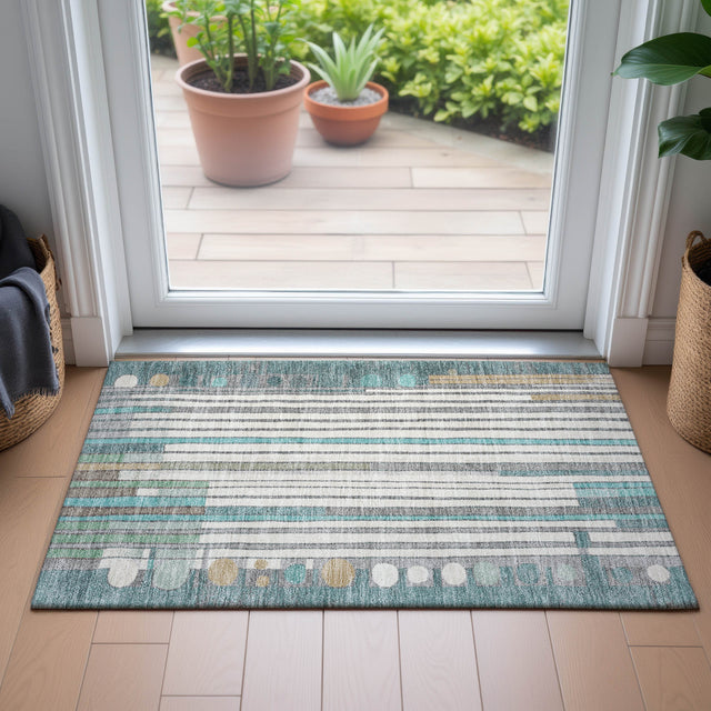 Addison Chantille ACN2189 Geometric Machine Made Transitional Teal Rug